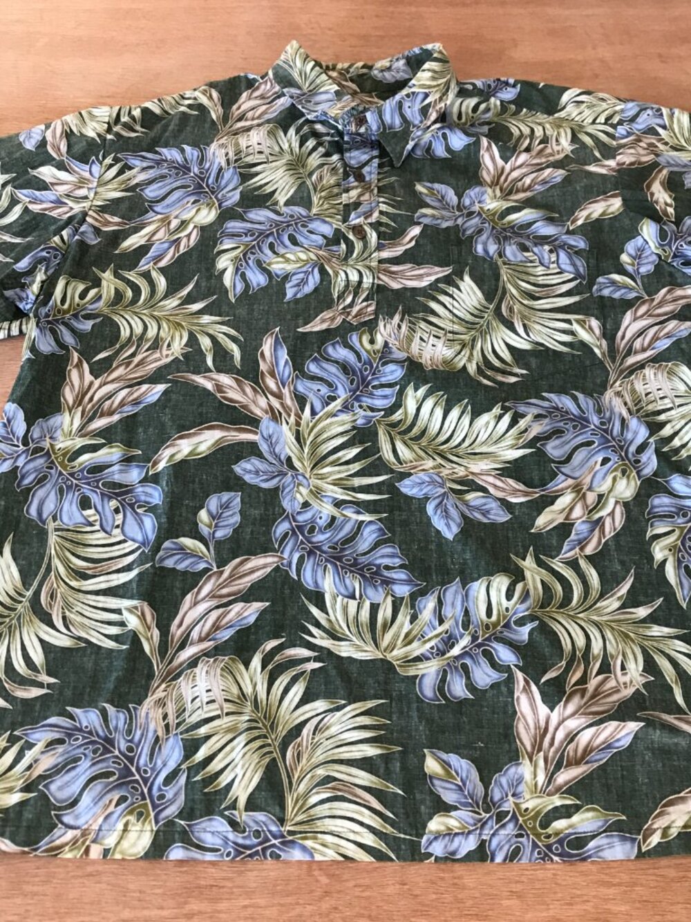 Bishop Street Hawaiian Shirt Men XL Green Floral 1/4 Button Up Pullover Pocket